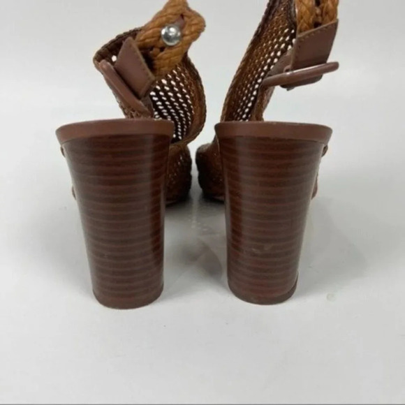 Sam Edelman Brown Woven Evie Block Heel Peep Toe Bootie Sandals Size 10 - Picture 8 of 10